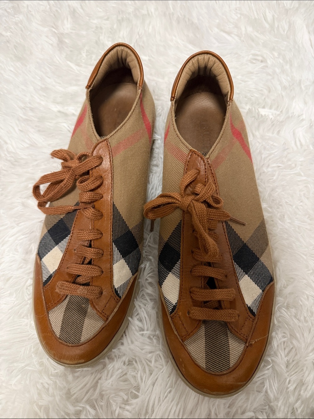 Burberry Beige Check Lace-Up Sneakers